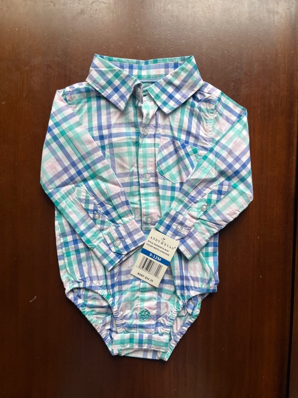Button-Up Plaid Baby Bodysuit in Pastel Gingam